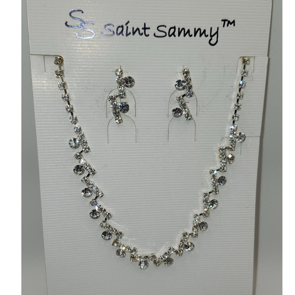 Saint Sammy Austrian Crystal Necklace/Earrings Set Dangling Rows Prom or Wedding
